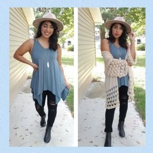 SAGE CUTOUT HANDKERCHIEF TANK TUNIC TOP